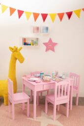 Orsina Pink Kids 5 Piece Dining Set, Playful Dining Table with 4 Dining Chairs, Wooden Dining Table With Chairs - thumbnail 2