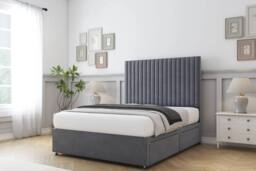 "Sloomy Manhattan Plush Divan Bed Base 4 Drawers - 54"" Headboard in Dark Grey - Size: Super King" - thumbnail 3