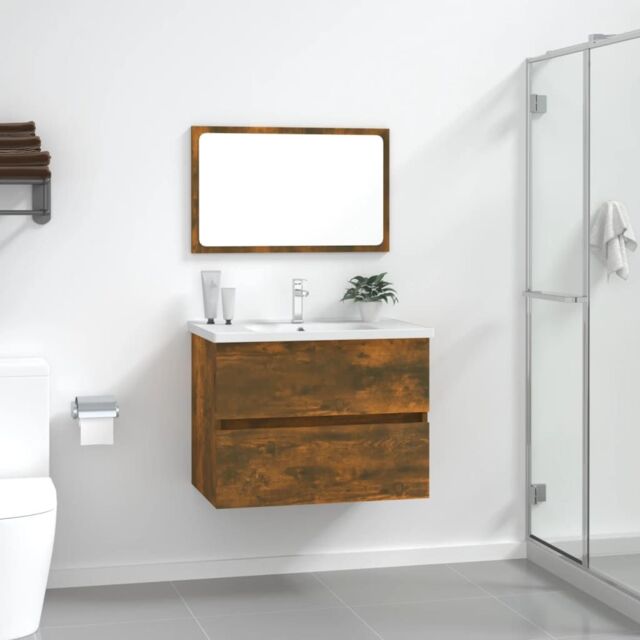 Berkfield Home 2 Piece Bathroom Furniture Set Smoked Oak Engineered Wood in Brown - image 1