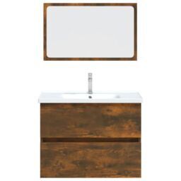 Berkfield Home 2 Piece Bathroom Furniture Set Smoked Oak Engineered Wood in Brown - thumbnail 6