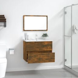 Berkfield Home 2 Piece Bathroom Furniture Set Smoked Oak Engineered Wood in Brown - thumbnail 3