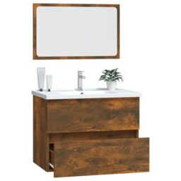 Berkfield Home 2 Piece Bathroom Furniture Set Smoked Oak Engineered Wood in Brown - thumbnail 5