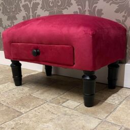 Minster Footstool with Drawer - Velvet - L25 x W45 x H28 cm - Red - Size: 1 Pack - thumbnail 2
