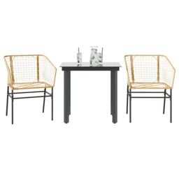 Berkfield Home 3 Piece Garden Dining Set Brown Poly Rattan Glass