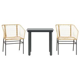 Berkfield Home 3 Piece Garden Dining Set Brown Poly Rattan Glass - thumbnail 2