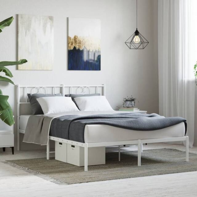 Berkfield Home Metal Bed Frame with Headboard White 160x200 cm - image 1