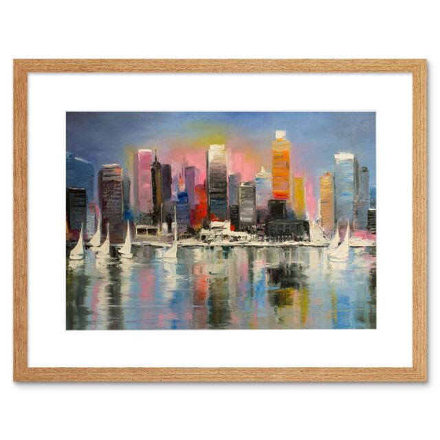 "Artery8 Wall Art Print City Harbour Urban Painting Art Framed 9x7 inch in Beige - Size: W7"" x H9""" - image 1