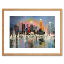 "Artery8 Wall Art Print City Harbour Urban Painting Art Framed 9x7 inch in Beige - Size: W7"" x H9""" - thumbnail 1