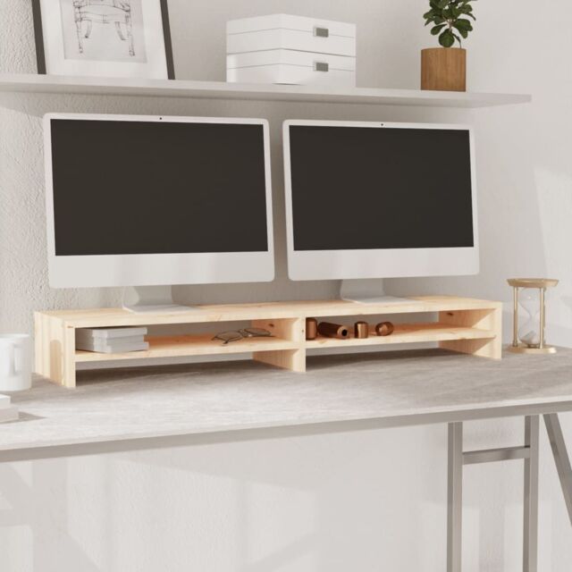 Berkfield Home Monitor Stand 100x24x13 cm Solid Wood Pine in Brown - Size: 100 x 24 x 13 cm - image 1