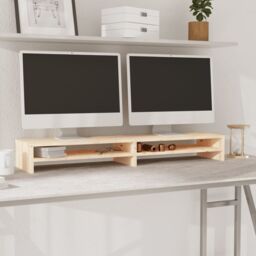 Berkfield Home Monitor Stand 100x24x13 cm Solid Wood Pine in Brown - Size: 100 x 24 x 13 cm - thumbnail 1