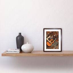 "Artery8 Wall Art Print Woman Playing Guitar Music in Rose Flower Field Artwork Framed 9X7 Inch in Brown - Size: W7"" x H9""" - thumbnail 2