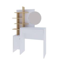FORGEVIO Dressing Table Set White Oak Round Trendy Mirror H152 x W113 x D35cm - thumbnail 2