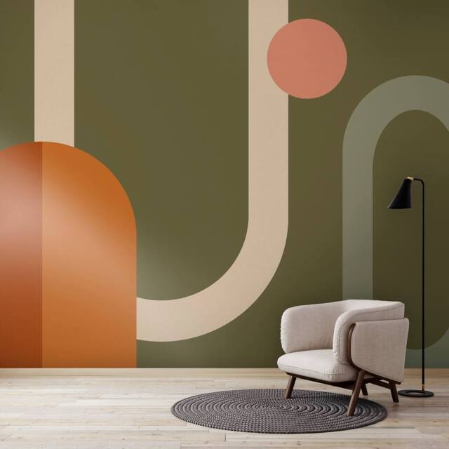 Superfresco Easy Oval Geo Pop Khaki Print To Order 3m x 2.8m Mural in Brown - image 1