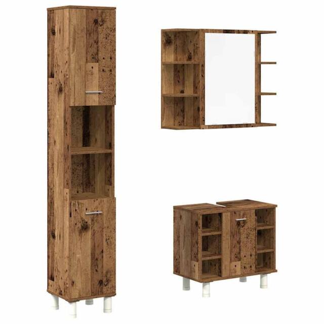 Berkfield Home 3 Piece Bathroom Furniture Set Old Wood Engineered Wood in Brown - image 1