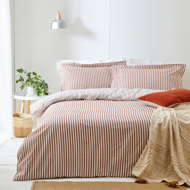 Yard Hebden Striped 100% Cotton Duvet Cover Set in Copper - Size: Double - image 1
