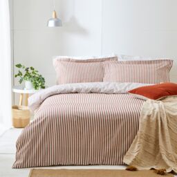 Yard Hebden Striped 100% Cotton Duvet Cover Set in Copper - Size: Double