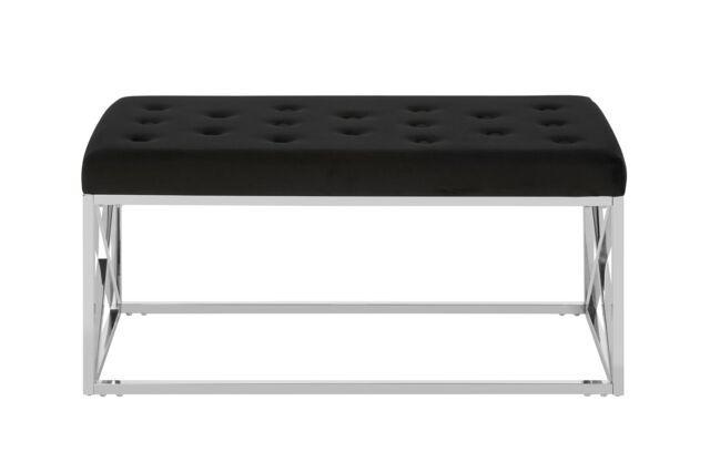 Orsina Allure Black Tufted Seat & Silver Finish Bench - image 1
