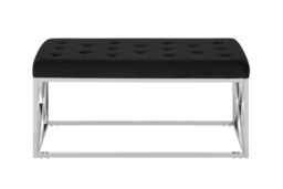Orsina Allure Black Tufted Seat & Silver Finish Bench