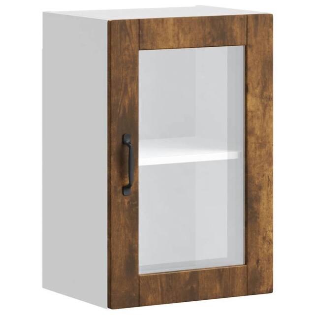 Berkfield Home Kitchen Wall Cabinet with Glass Door¬†Porto Smoked Oak in Brown - image 1