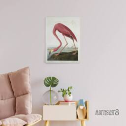 "Artery8 Audubon American Flamingo in Coastal Landscape Canvas Wall Art Print in Pink - Size: W18"" x H24""" - thumbnail 3