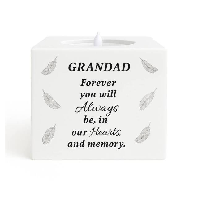David Fischhoff Graveside Memorial Feather LED Candle Ornament Grandad in White - image 1