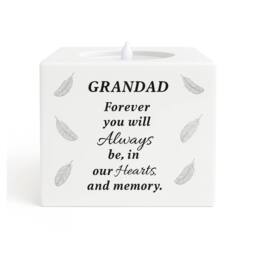 David Fischhoff Graveside Memorial Feather LED Candle Ornament Grandad in White - thumbnail 1