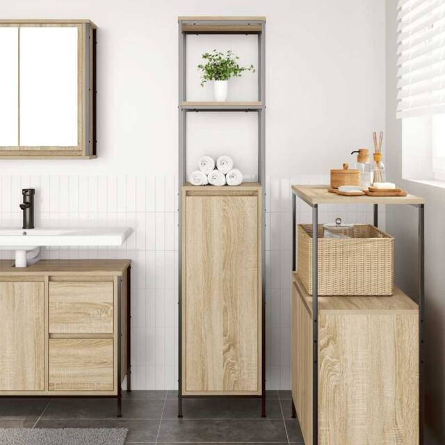 Berkfield Home Durable Bathroom Cabinet with Shelves Sonoma Oak 36x35x165 cm in Light Oak - Size: 36 x 35 x 165 cm - image 1