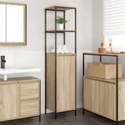 Berkfield Home Durable Bathroom Cabinet with Shelves Sonoma Oak 36x35x165 cm in Light Oak - Size: 36 x 35 x 165 cm - thumbnail 2