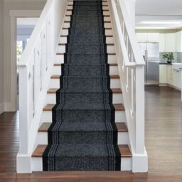 runrug Stair Runner Carpet - Durable, Non-Slip, 7mm - 'Inca' in Black - Size: 66 cm x 720 cm - thumbnail 1