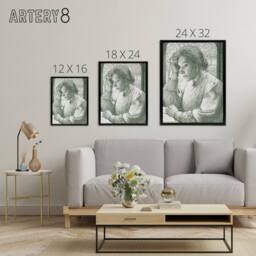 "Artery8 Pencil Portrait of Henriette Holst Framed Canvas Wall Art Print in Grey - Size: W12"" x H16""" - thumbnail 4
