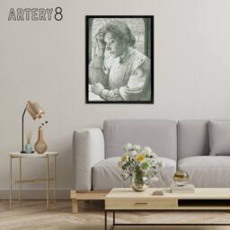 "Artery8 Pencil Portrait of Henriette Holst Framed Canvas Wall Art Print in Grey - Size: W12"" x H16""" - thumbnail 3