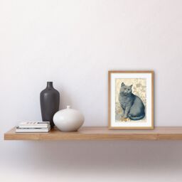 "Artery8 Wall Art Print William Morris Inspired Cat Portrait with Flowers Modern Artwork Framed 9X7 Inch in Beige - Size: W7"" x H9""" - thumbnail 2