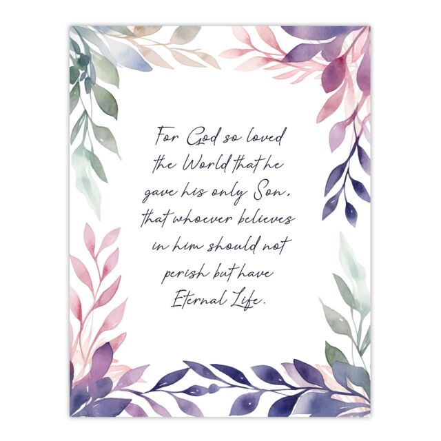 "Artery8 Wall Art Print John 3:16 God So Loved the World Quote Bible Verse Violet Poster in Purple - Size: W24"" x H32""" - image 1