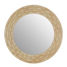 Orsina Antique Silver Wall Mirror, Round Wooden Frame Wall Mirror For Living Room & Hallway, Statement Mirror in Natural