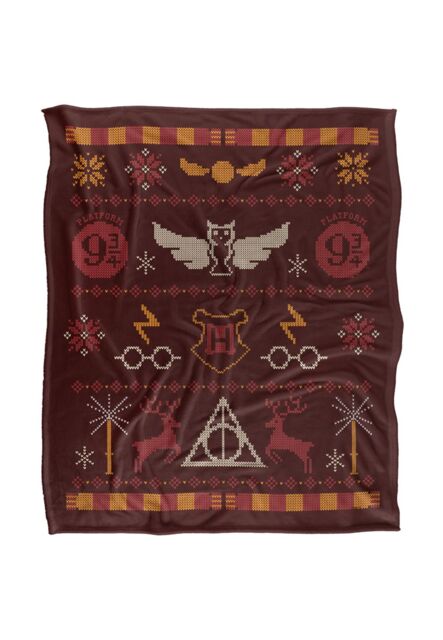 Warner Brothers Harry Potter & The Deathly Hallows Icon Pattern Blanket 152 x 127 cm in White - image 1