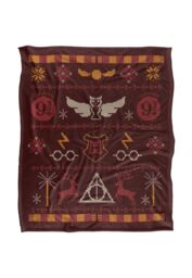 Warner Brothers Harry Potter & The Deathly Hallows Icon Pattern Blanket 152 x 127 cm in White - thumbnail 1