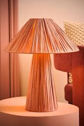 ValueLights Kaiya Pink Woven Paper Tapered Table Lamp with Bulb in Dusty Pink - thumbnail 1