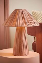 ValueLights Kaiya Pink Woven Paper Tapered Table Lamp with Bulb in Dusty Pink - thumbnail 2