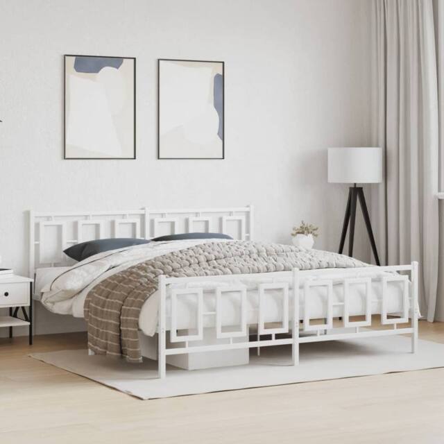 Berkfield Home Metal Bed Frame without Mattress with Footboard White 180x200cm - Size: Super King - image 1