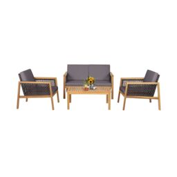 Costway 4Pcs Patio Acacia Wood Furniture Set Outdoor PE Rattan Conversation Set in Grey - thumbnail 1