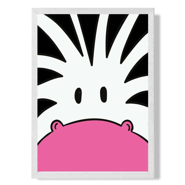 ARTZE Cute Cartoon Style Zebra Face Framed Print SIZE: A2 with White Frame in Black - Size: A4 - image 1