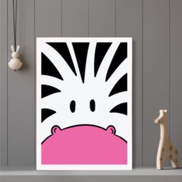 ARTZE Cute Cartoon Style Zebra Face Framed Print SIZE: A2 with White Frame in Black - Size: A4 - thumbnail 2