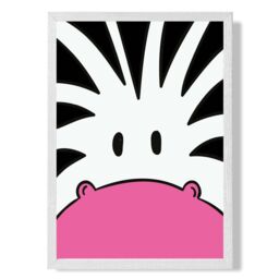 ARTZE Cute Cartoon Style Zebra Face Framed Print SIZE: A2 with White Frame in Black - Size: A4 - thumbnail 1