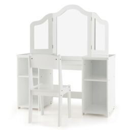 Costway Kids Vanity Table & Chair Set 2-in-1 Princess Makeup Vanity Set-White in White - thumbnail 6