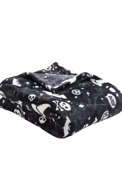 Bedlam 'Boo' Plush Halloween Fleece Throw in Black - Size: 120 cm x 150 cm - image 1