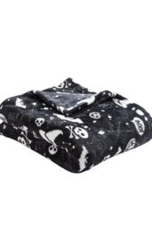 Bedlam 'Boo' Plush Halloween Fleece Throw in Black - Size: 120 cm x 150 cm - thumbnail 1