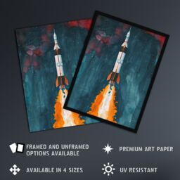 "Artery8 Space Apollo 11 Saturn V Rocket Launch Painting Wall Art Print in Blue - Size: W12"" x H16""" - thumbnail 2