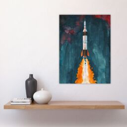 "Artery8 Space Apollo 11 Saturn V Rocket Launch Painting Wall Art Print in Blue - Size: W12"" x H16""" - thumbnail 4