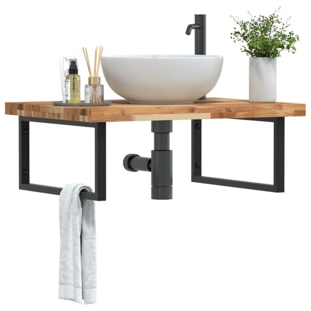 Berkfield Home Basin Shelf Wall Mounted Steel & Solid Wood Acacia in Brown - image 1