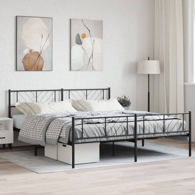 Berkfield Home Metal Bed Frame with Headboard & Footboard Black 180x200 cm Super King - image 1